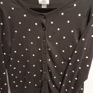 Old Navy Black Cardigan with White Polka Dots
